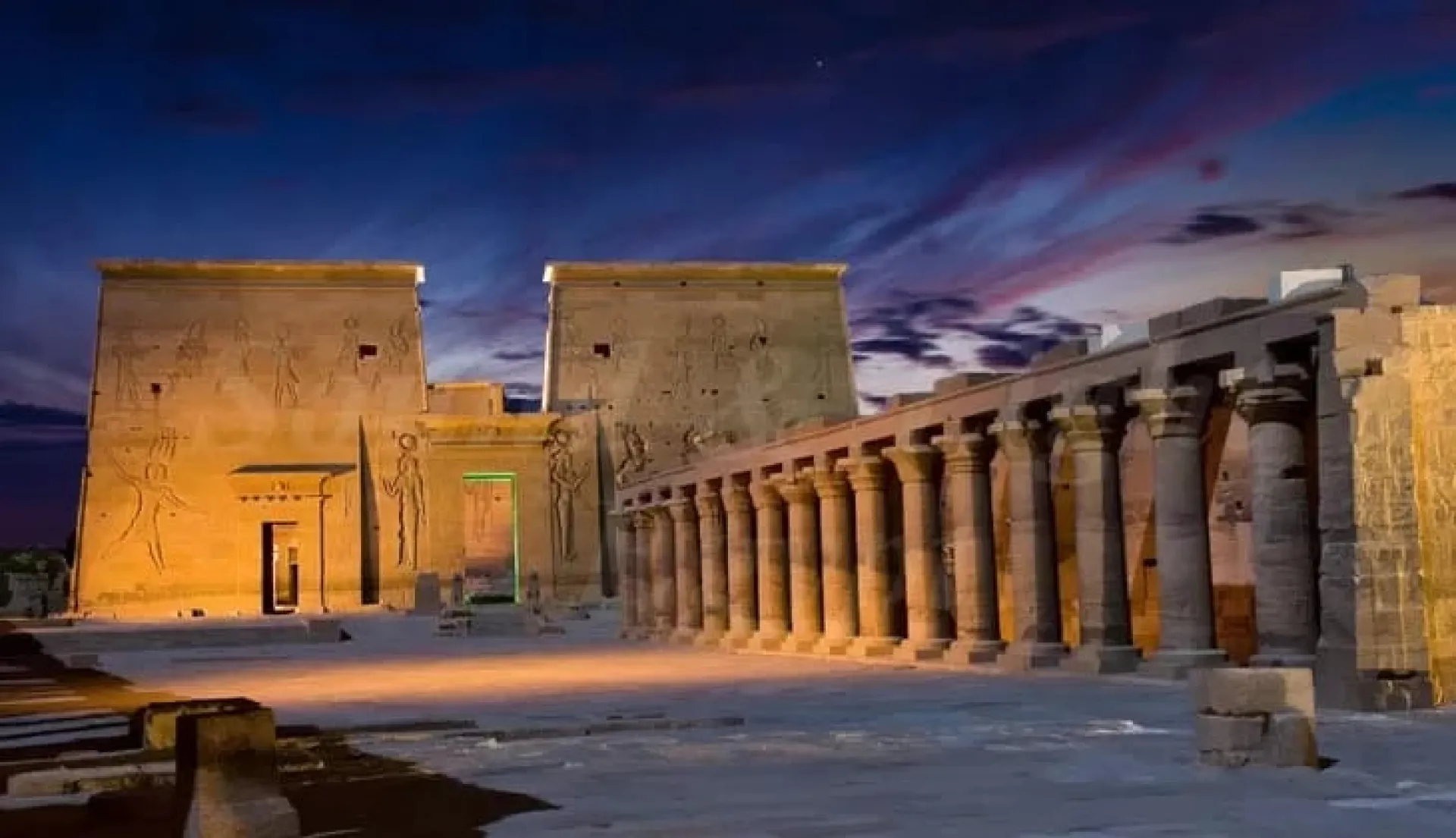 Philae Temple Sound and Light Show illumination night view Aswan Egypt