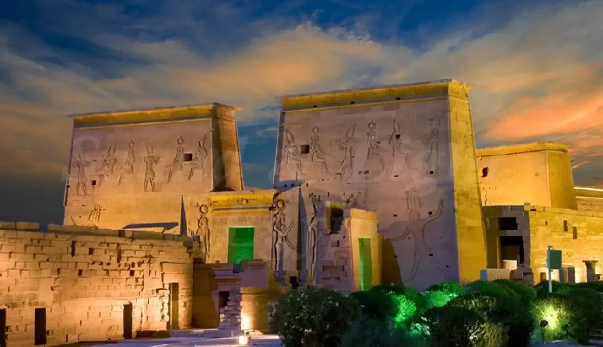 Philae Temple Sound and Light Show illumination night view Aswan Egypt